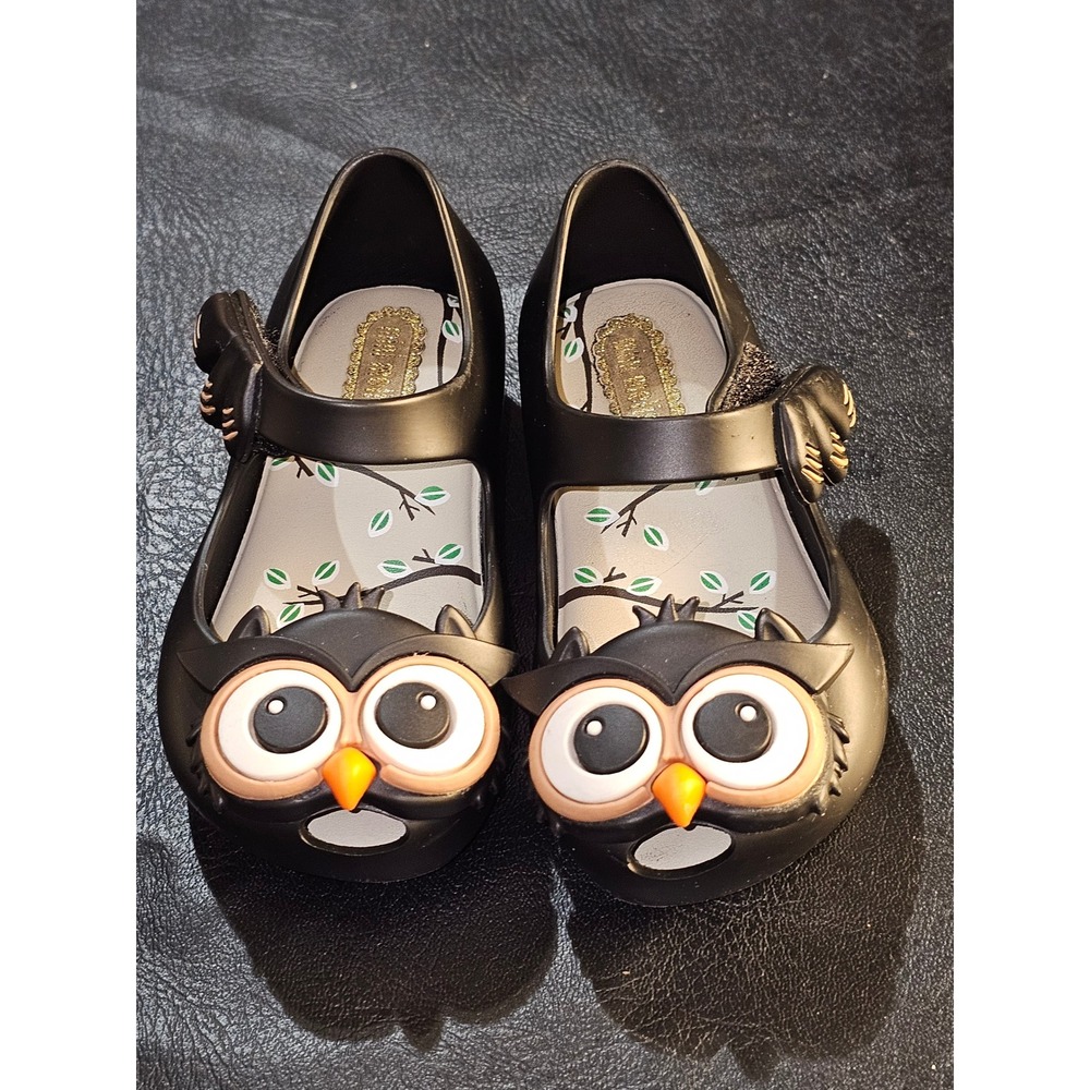 Mini Melissa Girls Black Ultragirl Owl Mary Jane‎ Shoes 5 Toddler